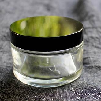 Clear glass pot - black lid: 200ml